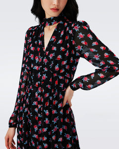 ERICA LONG SLEEVE MIDI DRESS IN FORTUNE ROSE DOT