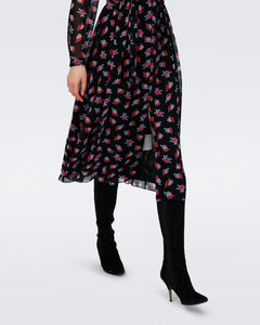 ERICA LONG SLEEVE MIDI DRESS IN FORTUNE ROSE DOT