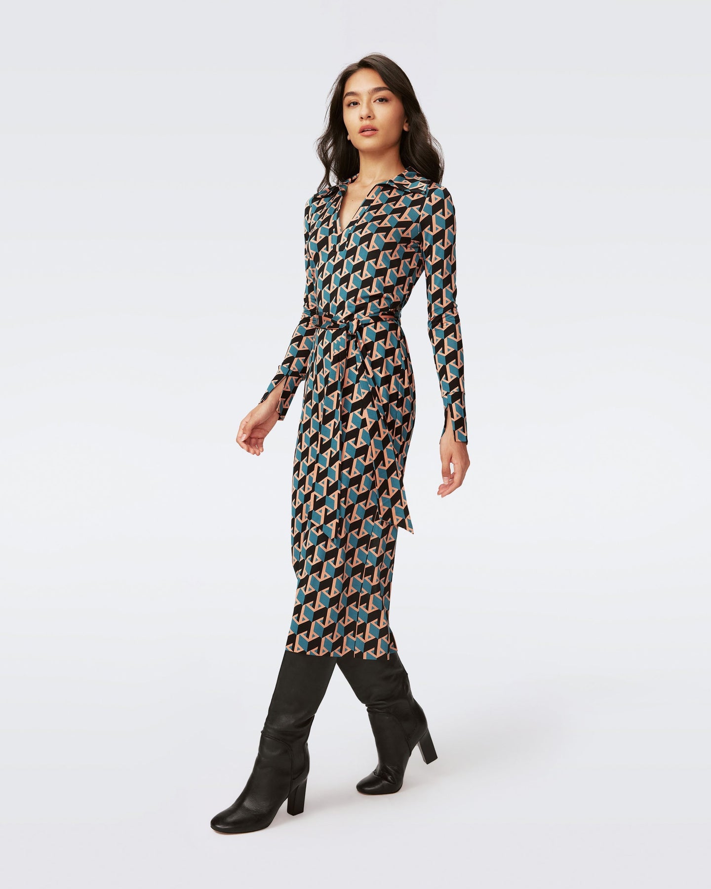DVF	BIANCO DRESS INTERMISSION GEO SIG TURQUOISE