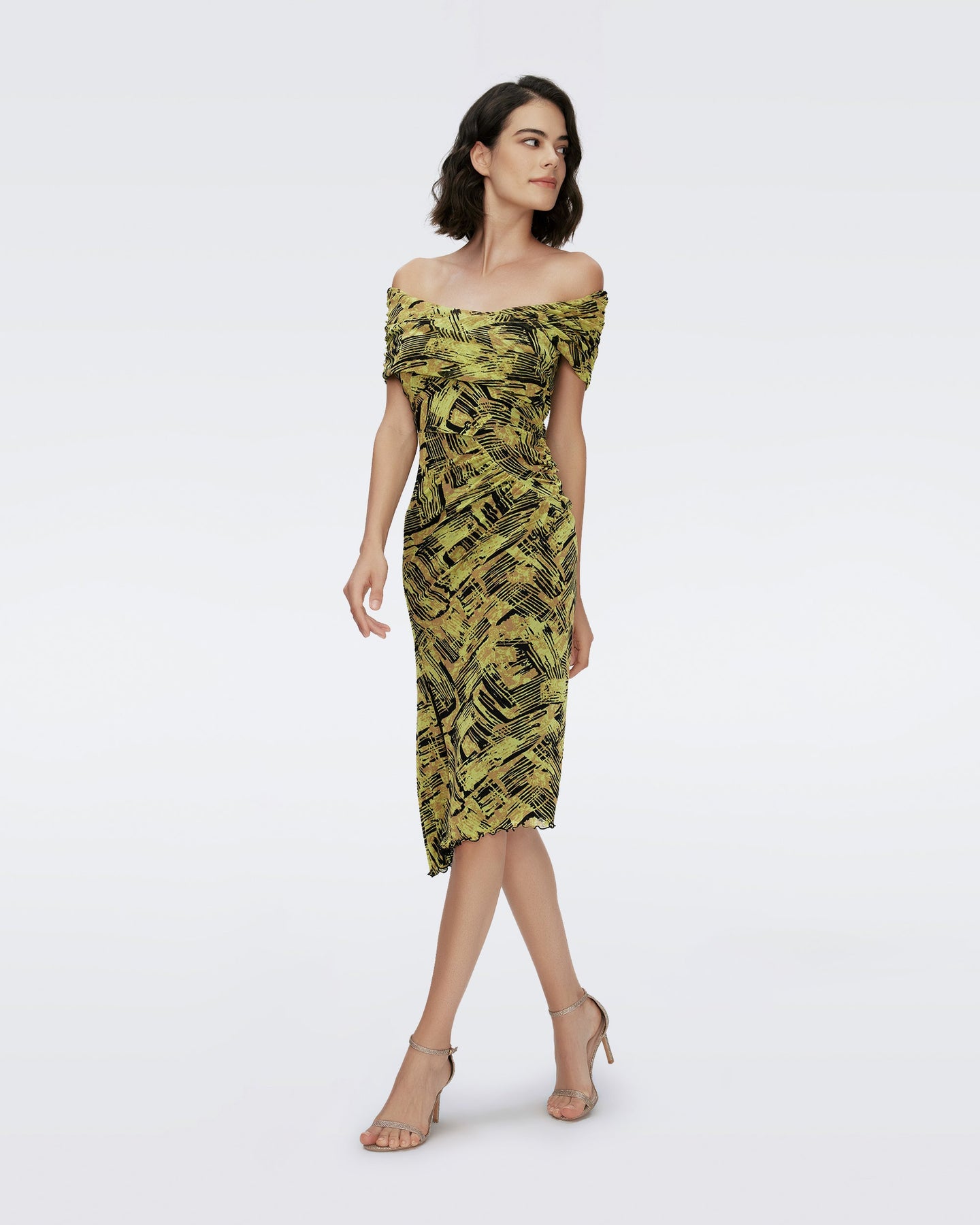 DVF	LOVINIA DRESS BAMBOO CHARTREUSE