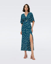 Load image into Gallery viewer, DVF	BESSIE DRESS LILY OF THE VLY LG SEA GLASS