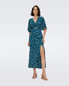 DVF	BESSIE DRESS LILY OF THE VLY LG SEA GLASS