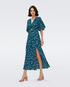 DVF	BESSIE DRESS LILY OF THE VLY LG SEA GLASS