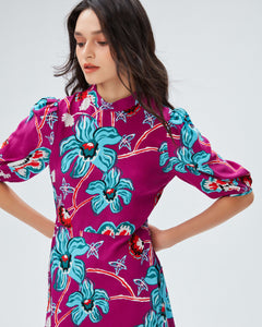 DVF NELLA DRESS TIGER LILY GT SHOCKING BEET