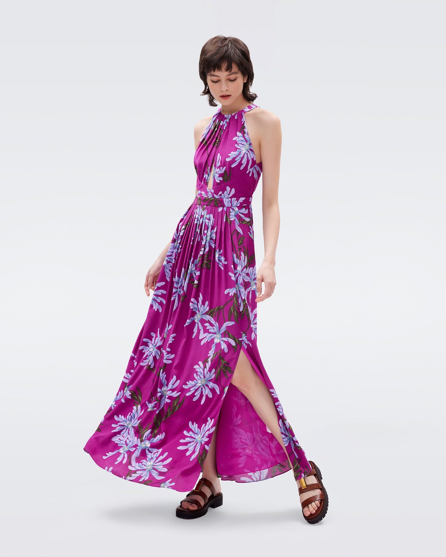 DVF ZIVA DRESS PARIS FLORAL GT RED PURPLE