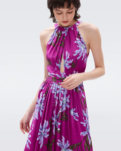 DVF ZIVA DRESS PARIS FLORAL GT RED PURPLE