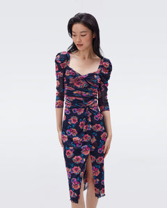 DVF	BETTINA DRESS PANSY WINE SM ROSEWOOD