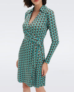 DVF	NEW JEANNE TWO DRESS  FLEURGEO SUMMER TURQUOISE