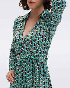 DVF	NEW JEANNE TWO DRESS  FLEURGEO SUMMER TURQUOISE