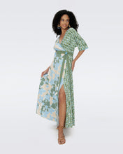 Load image into Gallery viewer, DVF	ELOISE MAXI TWO DRESS EARTH FLORAL MULTI CERULEAN SEEDLING