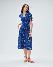 Load image into Gallery viewer, DVF	SAMMIE DRESS PAINT DOTS DEEP INDIGO