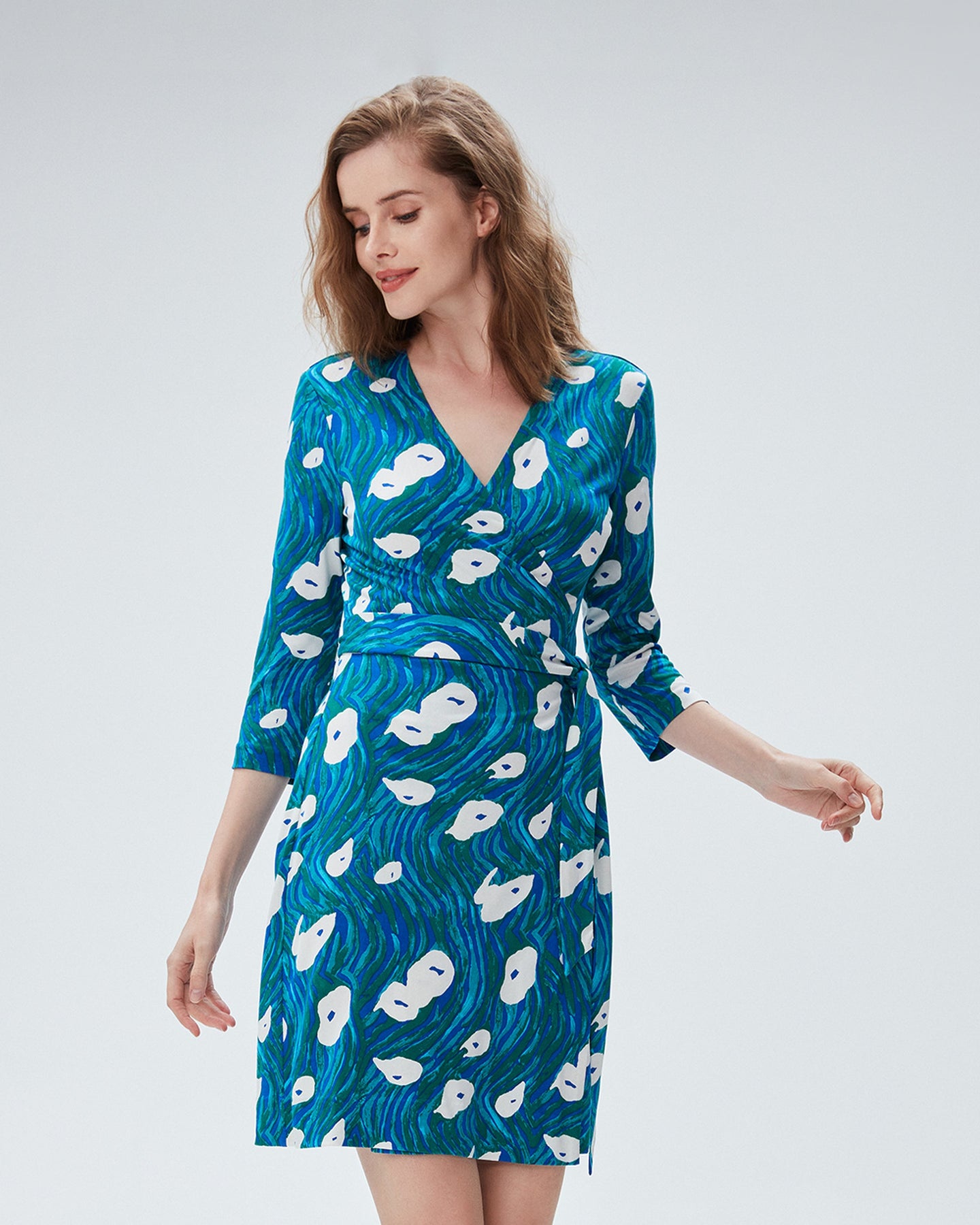 DVF	NEW JULIAN TWO DRESS OCEAN TIDE QUETZAL GREEN