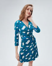 Load image into Gallery viewer, DVF	NEW JULIAN TWO DRESS OCEAN TIDE QUETZAL GREEN