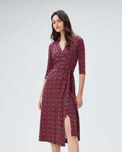 DVF ABIGAIL MIDI DRESS DVF STAMP SM SHOCKING BEET