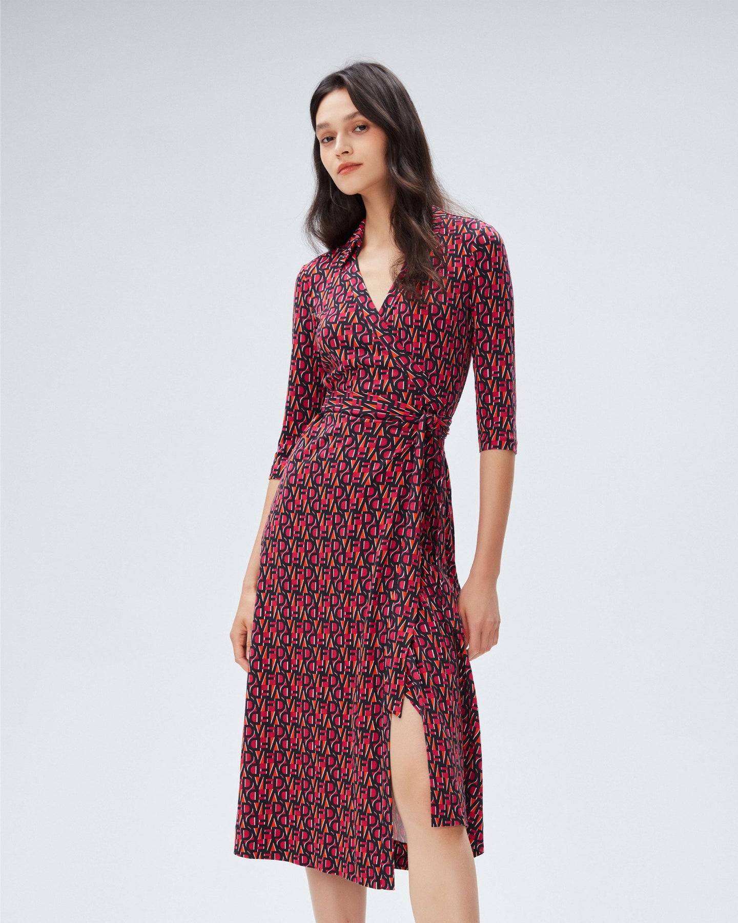 DVF ABIGAIL MIDI DRESS DVF STAMP SM SHOCKING BEET