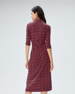 DVF ABIGAIL MIDI DRESS DVF STAMP SM SHOCKING BEET