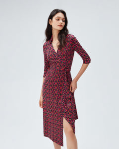 DVF ABIGAIL MIDI DRESS DVF STAMP SM SHOCKING BEET