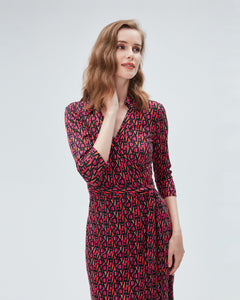 DVF NEW JEANNE TWO 3/4 DRESS DVF STAMP SM SHOCKING