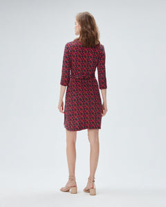 DVF NEW JEANNE TWO 3/4 DRESS DVF STAMP SM SHOCKING