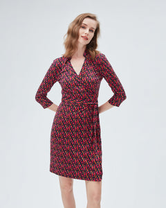 DVF NEW JEANNE TWO 3/4 DRESS DVF STAMP SM SHOCKING