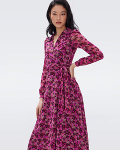 DVF AMELIE DRESS PARIS FLORAL SM NAVY