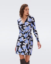 Load image into Gallery viewer, DVF NEW JULIAN L/S DRESS CAMO FLORAL MED SKY BLUE