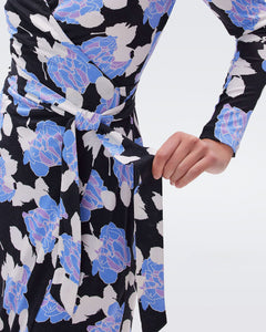 DVF NEW JULIAN L/S DRESS CAMO FLORAL MED SKY BLUE