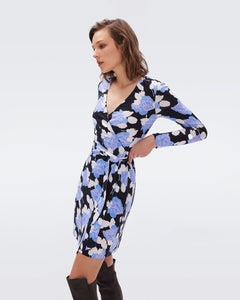 DVF NEW JULIAN L/S DRESS CAMO FLORAL MED SKY BLUE