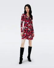 Load image into Gallery viewer, JEANNE SILK JERSEY WRAP DRESS IN PASSION PETALS BERRY RED