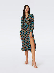 DVF	PHOENIX REVERSIBLE DRESS INTERMI GEO TURQ/OPERA FRL BLK