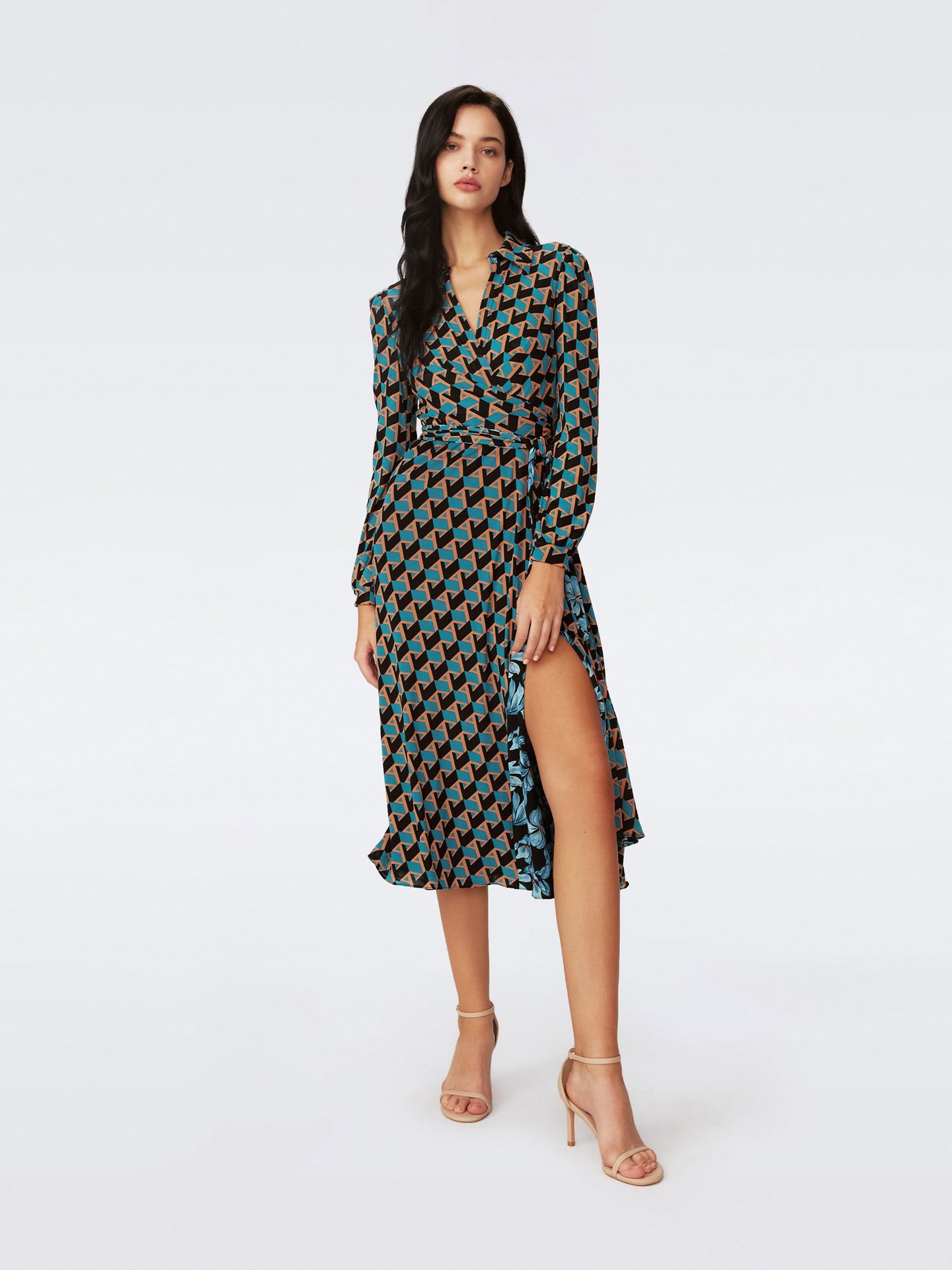 DVF	PHOENIX REVERSIBLE DRESS INTERMI GEO TURQ/OPERA FRL BLK