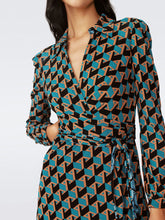 Load image into Gallery viewer, DVF	PHOENIX REVERSIBLE DRESS INTERMI GEO TURQ/OPERA FRL BLK