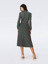 Load image into Gallery viewer, DVF	PHOENIX REVERSIBLE DRESS INTERMI GEO TURQ/OPERA FRL BLK