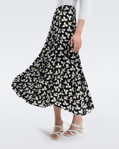 DVF VENICE SKIRT GRAPHIC FLOWER SM BLACK