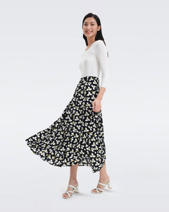 DVF VENICE SKIRT GRAPHIC FLOWER SM BLACK