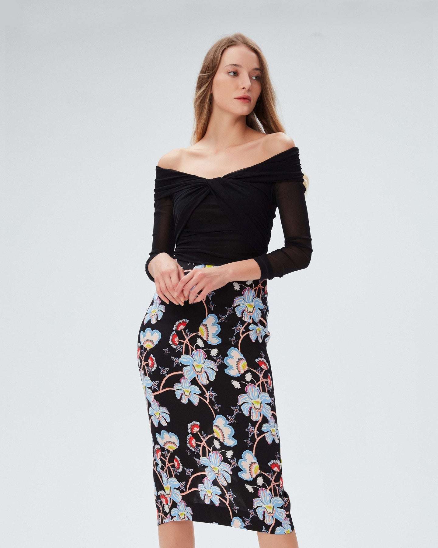 DVF	KARA SKIRT TIGER LILY SM BLACK