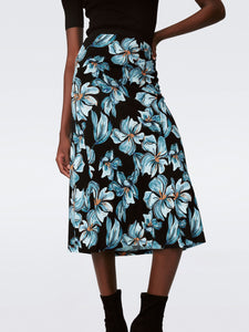 DVF	WHITLEY SKIRT OPERA FLORAL BLACK MED