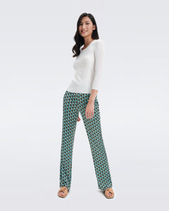 DVF	BROOKLYN PANTS FLEURGEO SUMMER TURQUOISE