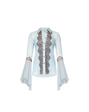 Load image into Gallery viewer, DVF	ANGELA BLOUSE	SIGNATURE PINSTRIPE POWDER BLUE