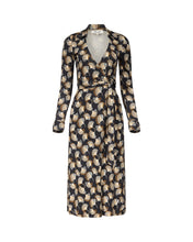 Load image into Gallery viewer, DVF	OG SILK JERSEY WRAP DRESS	GINGKO FANS MINI BLACK
