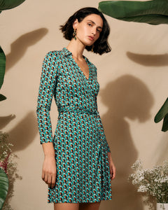 DVF	NEW JEANNE TWO DRESS  FLEURGEO SUMMER TURQUOISE