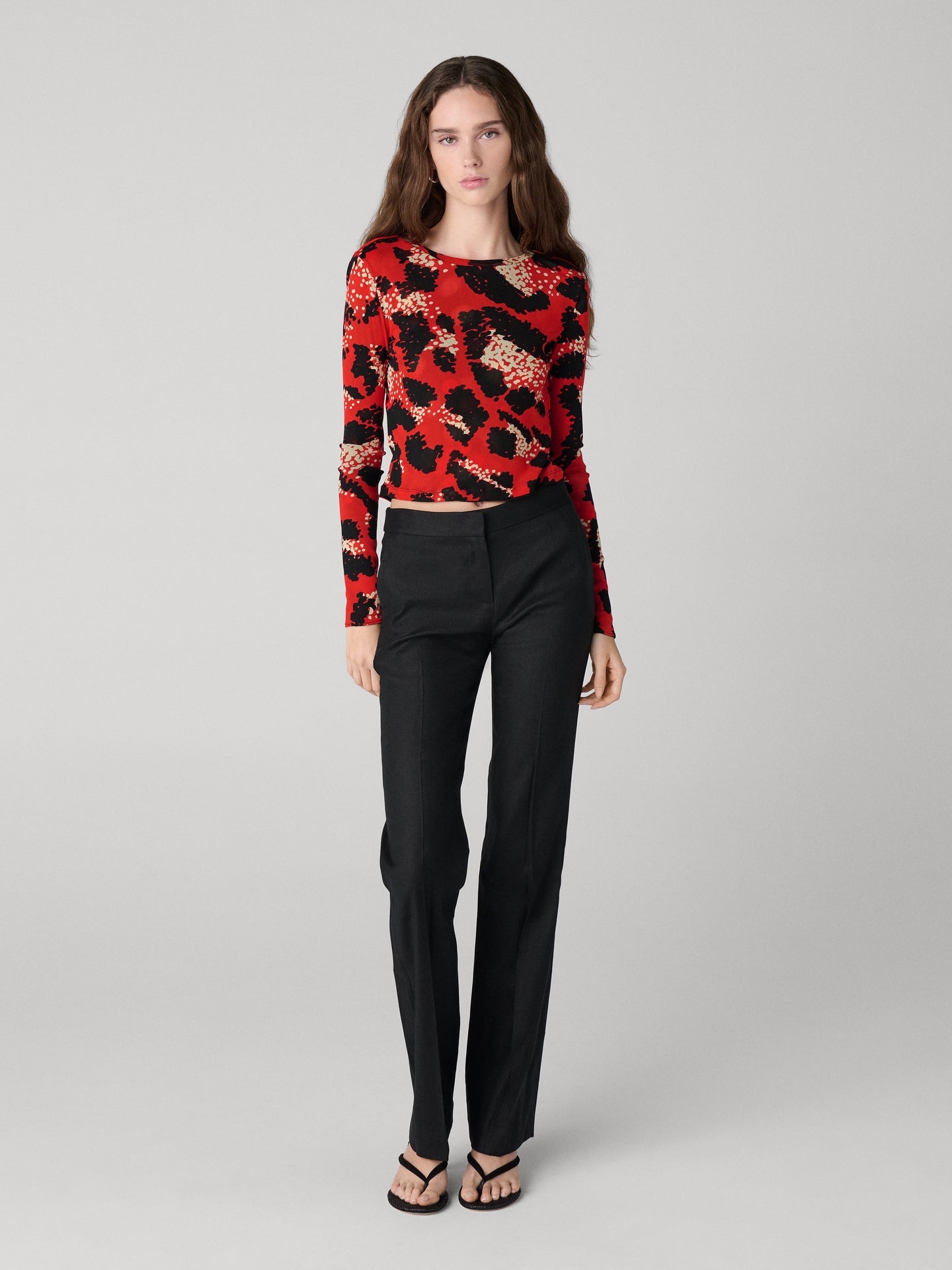 DVF	LOGAN REVERSIBLE TOP SHIP LIGHTS BLACK/SEU LEOP BIG SIG RED