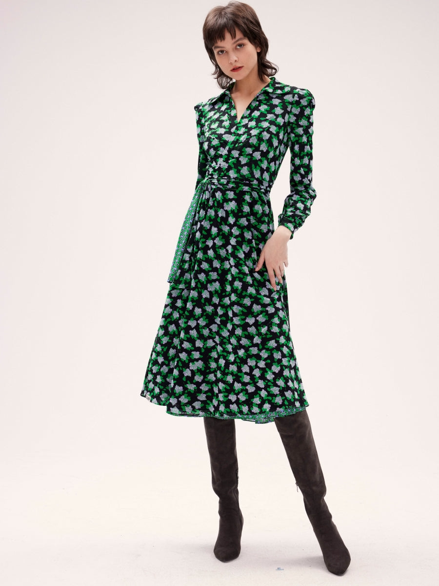 DVF PHOENIX REVERSIBLE DRESS DOT BLSM SM GN/VENICE