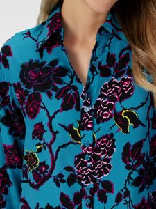 DVF	LALA TOP CHINA VINE FLOWER TIE BARR REEF