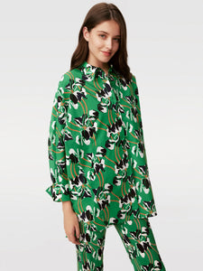 DVF	CALEB BLOUSE IMPROV IRIS GREEN LG