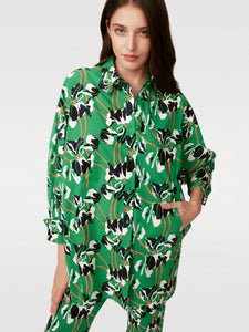 DVF CALEB BLOUSE IMPROV IRIS GREEN LG
