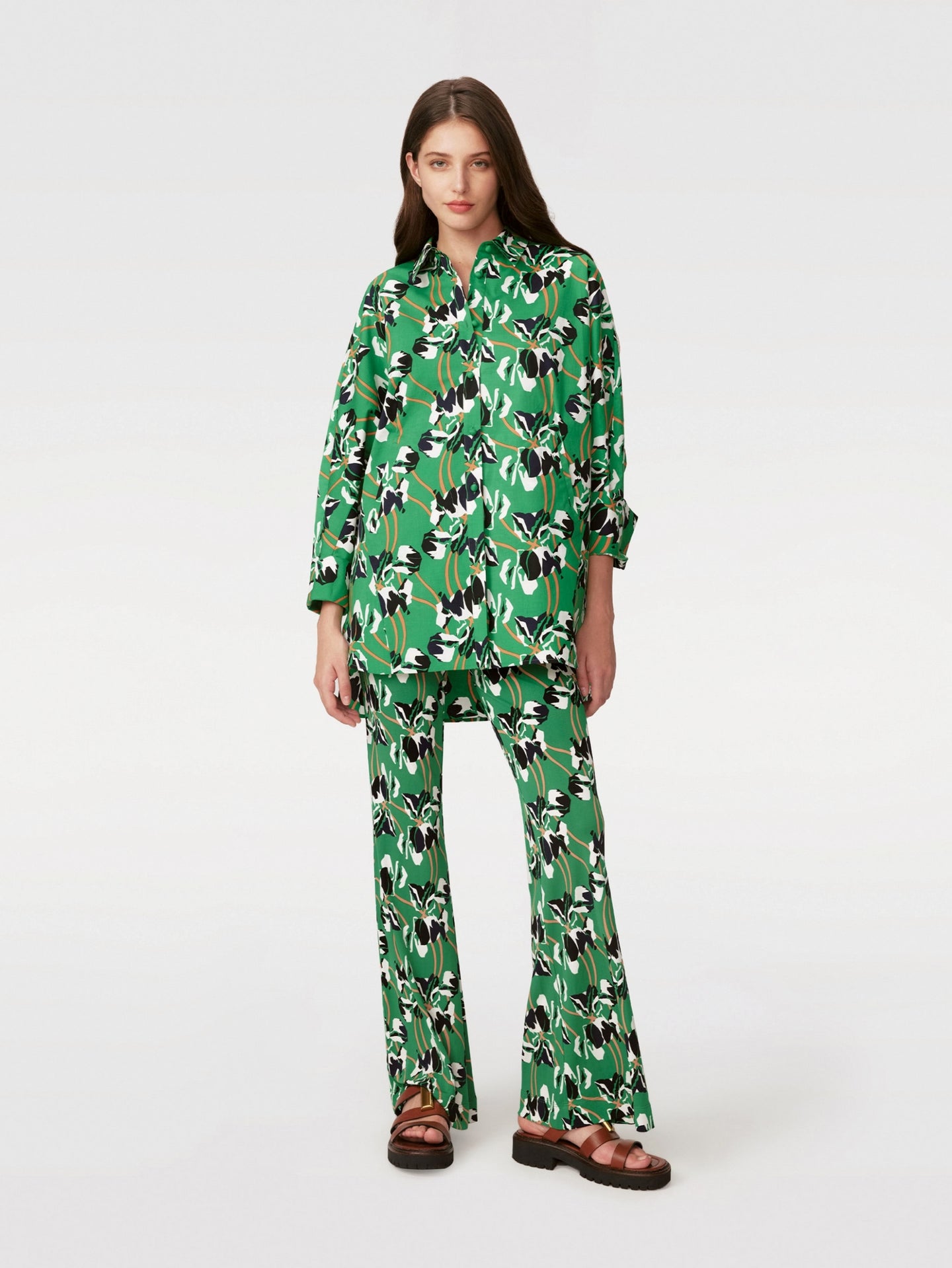 DVF	CALEB BLOUSE IMPROV IRIS GREEN LG