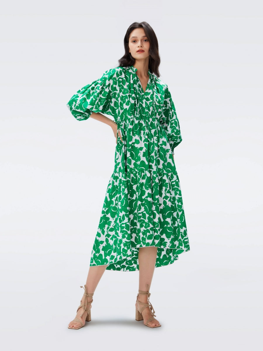 DVF ARTIE DRESS FLORA NOCTURNA GREEN