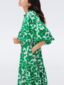 DVF ARTIE DRESS FLORA NOCTURNA GREEN