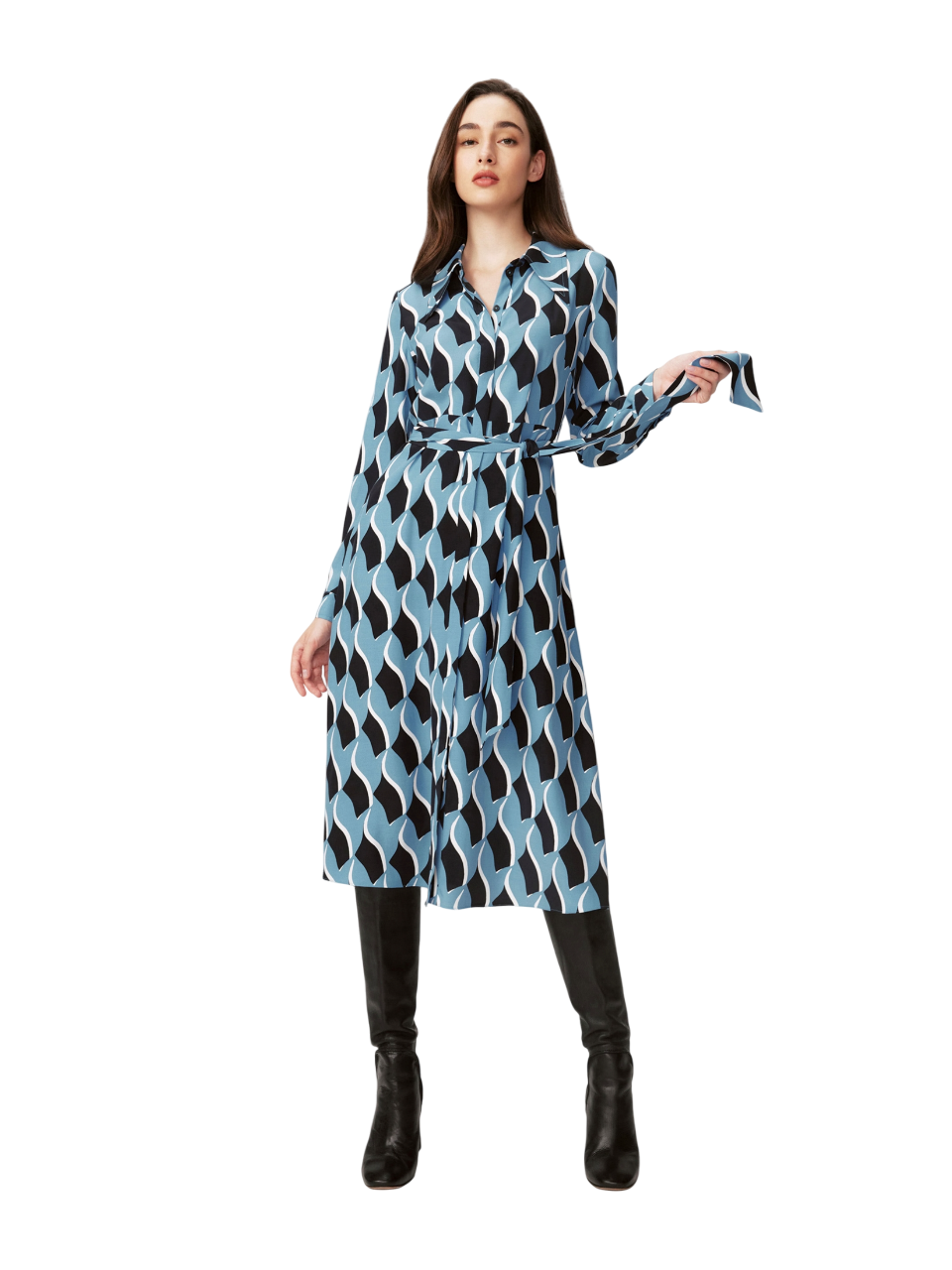 DVF GIZELLE DRESS BIRD WEAVE BALANCHINE BLUE